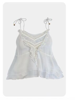 Pol white lace flowy cami Ruffled Tie-Shoulder Camisole Top festival cottage S